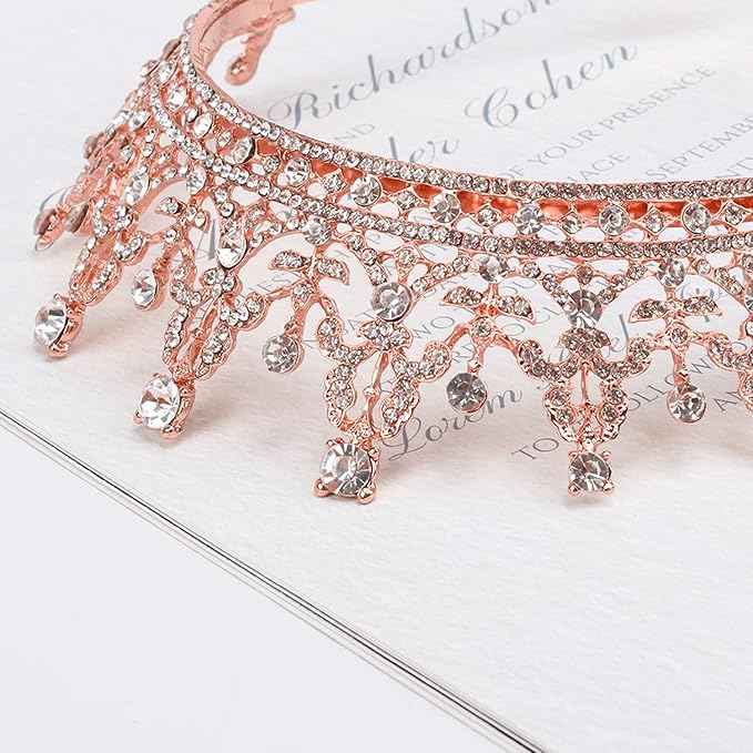 COCIDE Rose Gold Tiara and Crown for Women Birthday Headband for Girls Crystal Queen Hairpiece Bride Hair Accessories for Party Bridesmaids Wedding Halloween Costume Cosplay Christmas Gifts