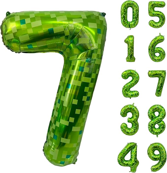 Green Number Balloons, Gaint Green Pixel Number 7 Balloon 40 Inch Dark green 7 Balloon for Boys Girls Kids 7th Birthday Party Decoration