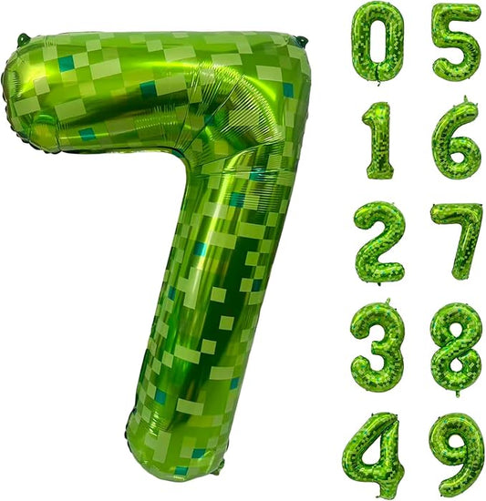 Green Number Balloons, Gaint Green Pixel Number 7 Balloon 40 Inch Dark green 7 Balloon for Boys Girls Kids 7th Birthday Party Decoration