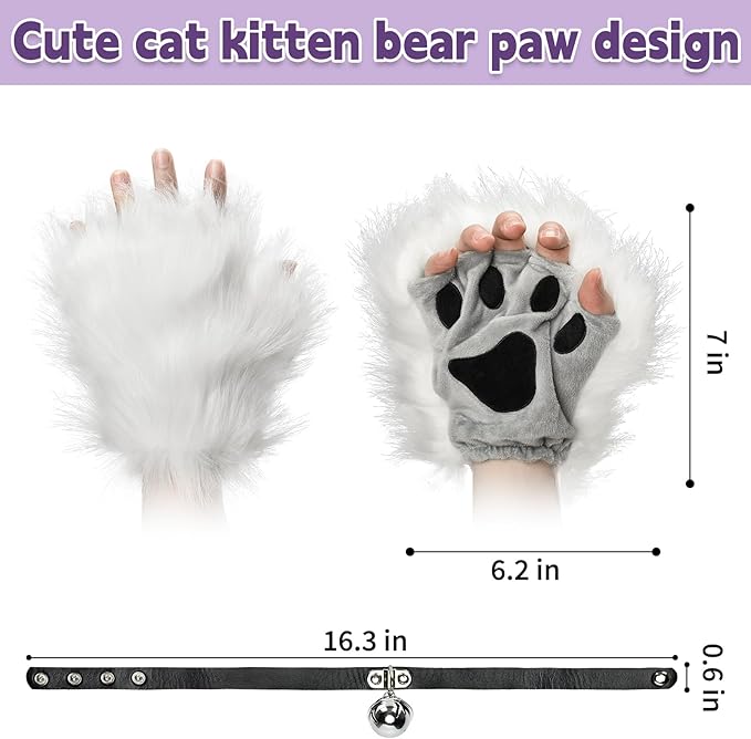 BADALU Therian Mask and Tail Set Cat Mask for Girls Halloween Furry Mask Fox Mask Wolf Tail Cat Costume Leather Choker Faux Fur Tail Cosplay Party