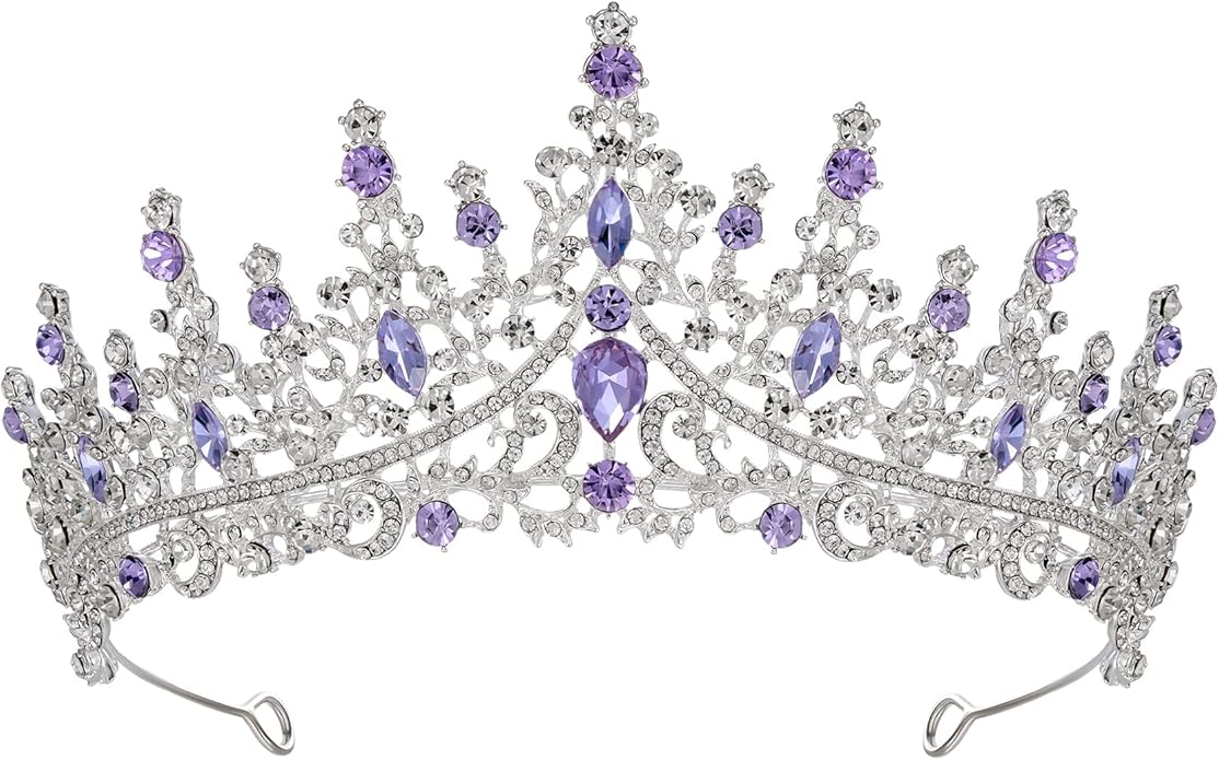 SWEETV Crystal Wedding Tiara for Women, Royal Queen Crown Headband, Rhinestone Princess Hair Accessories for Prom Birthday