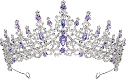 SWEETV Crystal Wedding Tiara for Women, Royal Queen Crown Headband, Rhinestone Princess Hair Accessories for Prom Birthday