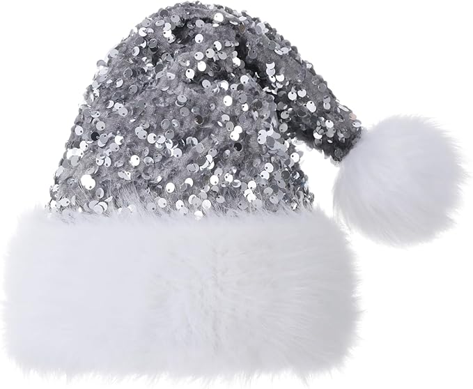 Personalized Sequin Santa Hat for Adults, Red Glitter Christmas Party Hat, Xmas Halloween New Year Holiday Headwear