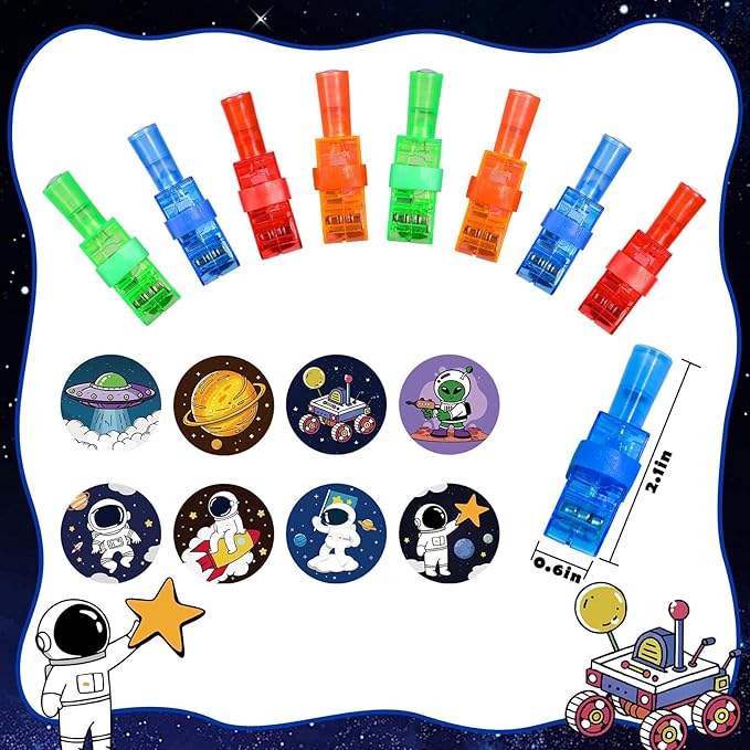 24 Pack Space Theme Party Favors LED Finger Lights, Glow in the Dark Light up Birthday Party Supplies Astronaut Toys Gifts Bulk for Kids Goodie Bags Stuffers Classroom Prizes