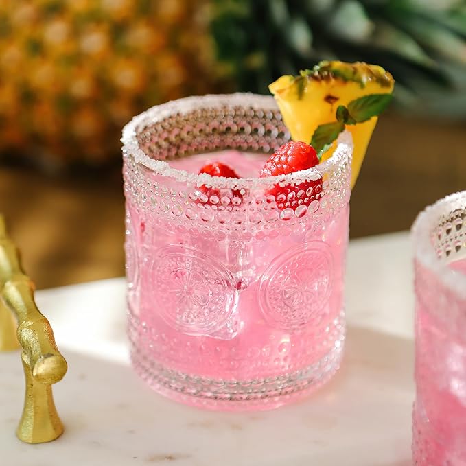 Kate Aspen Hobnail Beaded Floral Clear Drinking Glasses Set of 6, (10 oz) Vintage Glassware Cocktail Glass Set, Juice Glass, Water Cups | Great Hostess Gift & Gift for New Home Owners (Pack of 4)