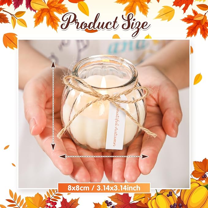 Lounsweer Set 12 Pumpkin Shaped Candles 5 oz Cute Scented Fall Pumpkin Candles Gift Farmhouse Home Table Halloween Decoration(Clear)