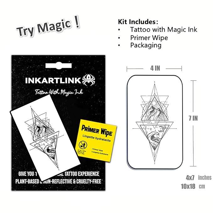 INKARTLINK Semi Permanent Tattoo, Temporary Tattoo,geometric pattern, gift for cool boys, adult art design, party favor, waterproof, realistic, no adhesive, no reflective (Sun Moon Mountain River)
