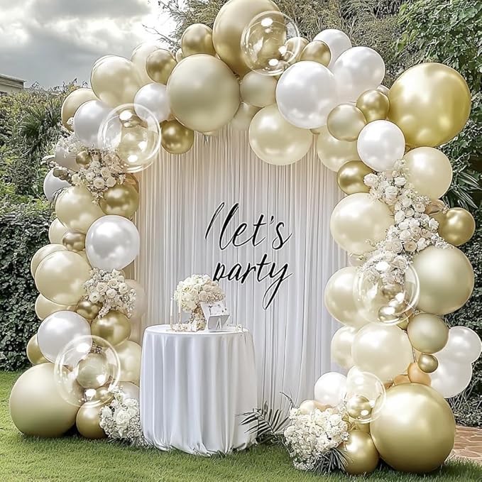 White Gold Balloon Arch Double Stuffed Pearl White Sand Cream Gold Balloon Garland Kit Pearl Ivory Beige Balloons for Wedding Baptism Bridal Shower Birthday Baby Shower Bachelorette Party Decor