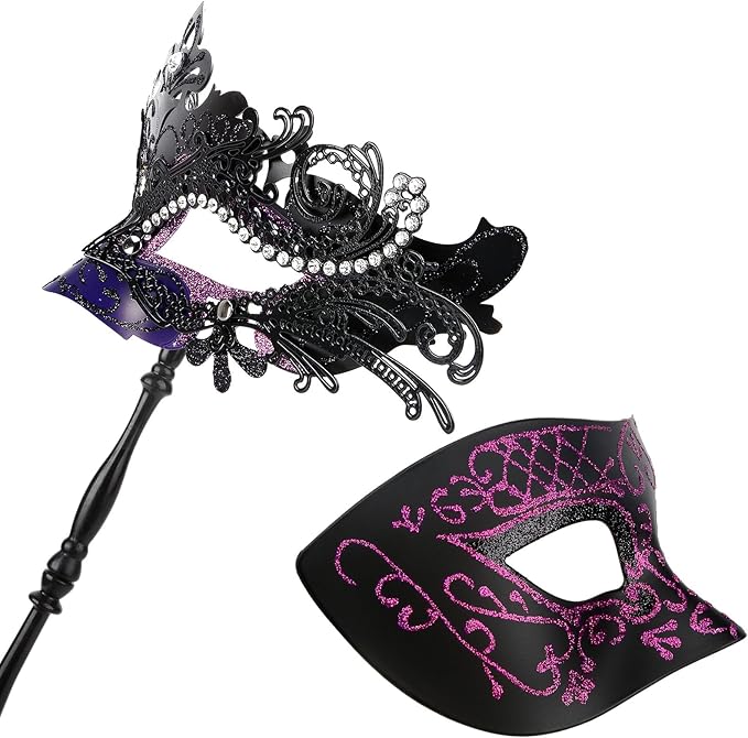 Hoshin Masquerade Mask for Couple, Mardi Gras Deecorations Venetian Masks with Stick for Womens