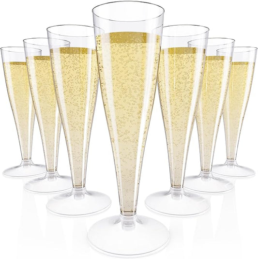 JOLLY CHEF 100 Pack Plastic Champagne Flutes Disposable 4.5 oz Clear Plastic Champagne Glasses Suitable for Wedding, Thanksgiving Day, Christmas