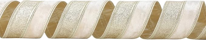 Champagne Velvet and Glitter Wired Christmas Ribbon 2.5 Inch – 10-Yards Roll for Tree Decorations, Gift Wrapping, Wreaths, and DIY Crafts