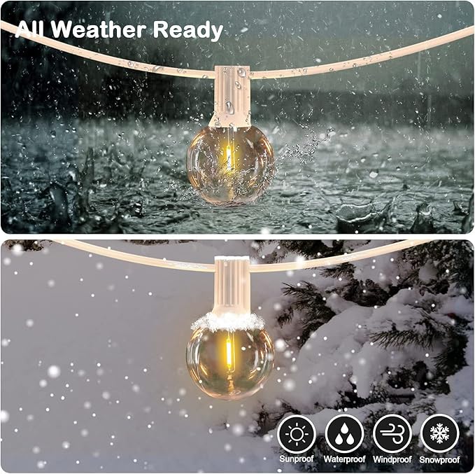 Outdoor String Lights Waterproof Patio LED 100FT G40 Globe String Lights with 53 Shatterproof Clear Bulbs(3 Extra) for Indoor/Outdoor Wedding Pergola Gazebo White String Lights