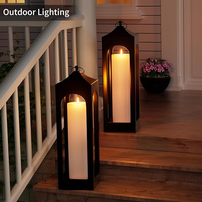 14" x 4" Large Outdoor Candles with Timer Waterproof Flickering LED Flameless Candles Battery Operated with Remote Fake Pillar Candles Realistic for Patio Porch Lanterns, White 2 Pack