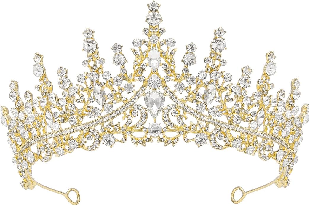 SWEETV Crystal Wedding Tiara for Women, Royal Queen Crown Headband, Rhinestone Princess Hair Accessories for Prom Birthday