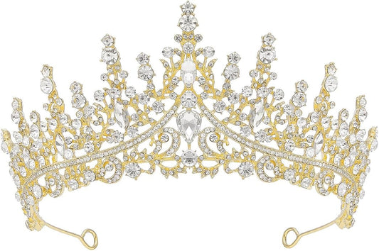 SWEETV Crystal Wedding Tiara for Women, Royal Queen Crown Headband, Rhinestone Princess Hair Accessories for Prom Birthday