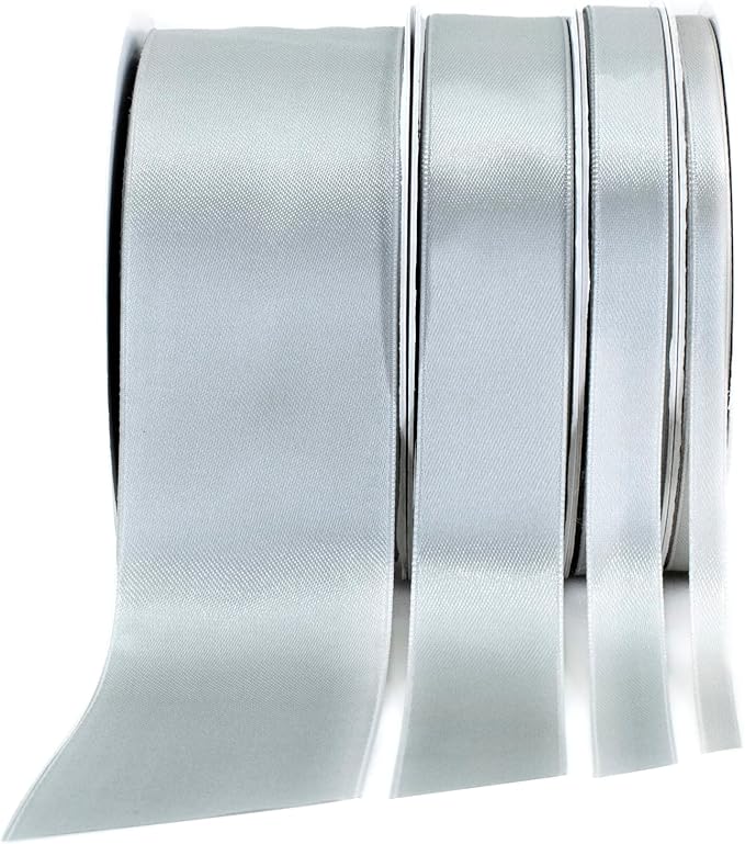 Silver Satin Ribbon - 2 Inch x 50 Yard Roll, Double Face Solid Color, Thick & Durable, 100% Polyester for Gift Wrapping, Crafts, Hair & Decorations