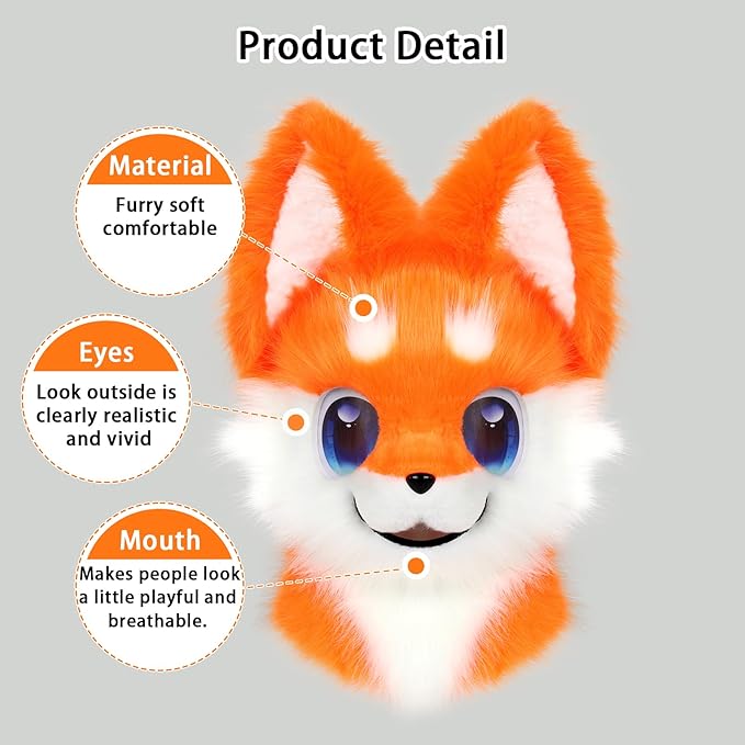 Animal Full Head Dog Mask Fursuit Therian Plush Realistic Masks for Party Halloween Cosplay Costume Accessory