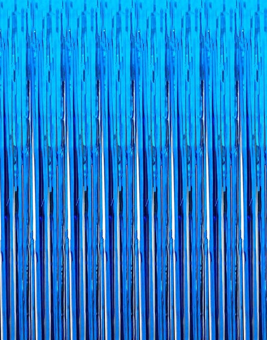 2 Pcs 3.2ft x 8.2ft Shiny Blue Metallic Tinsel Foil Fringe Curtains Photo Booth Backdrop for Birthday Wedding Holiday Celebration Bachelorette Party Décor