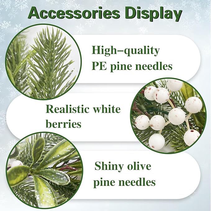 6FT Pre-lit Christmas Pine Garland with Olive Berry,Battery Operated Garlands Xmas with Timer,Faux Greenery Vine for Home Mantle Fireplace Stair Decor