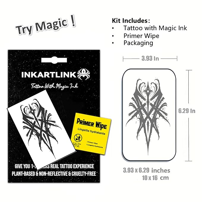 INKARTLINK Temporary Tattoos, Semi Permanent Tattoos, Adult Art Designs, Waterproof Temporary Tattoos, Party Favors, Tattoo Stickers Realistic, No Adhesive, Lasts 1-2 Weeks (Tribal Totem)