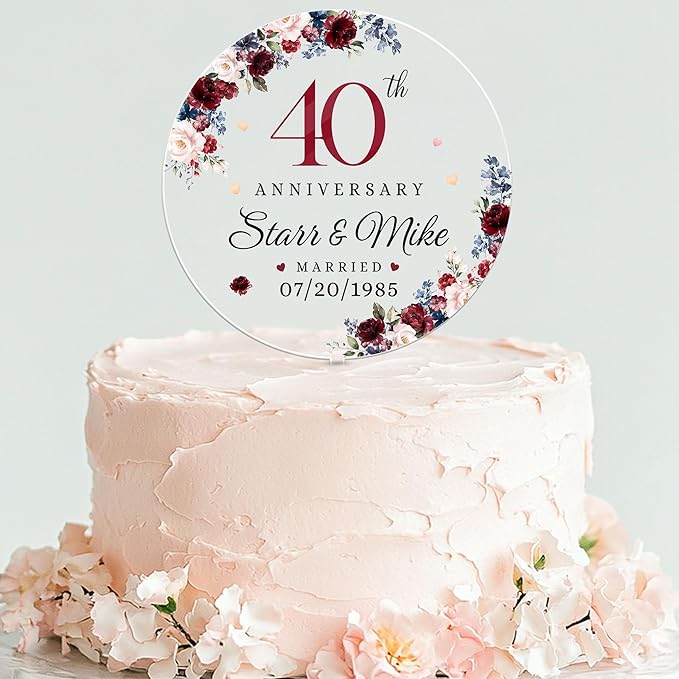 Personalized 40th Wedding Anniversary Acrylic Cake Topper, 40 th Anniversary Decorations, 40th Wedding Decor, 40 Wedding AnniversaryDecor