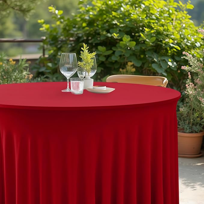 HolidayIdeas 6 Pack Red Spandex Table Skirt for 60 Inch Round Table, Fitted Stretch Covers for Christmas Receptions, Holiday Galas