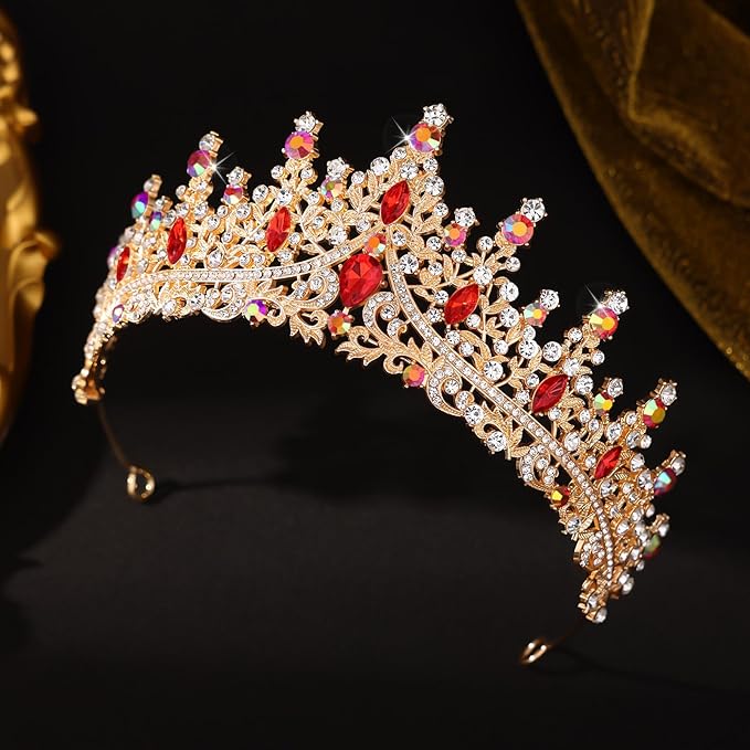 Red Tiara for Women Crystal Queen Crowns Rhinestone Princess Tiaras for Girl Wedding Headband for Bride Hair Accessories for Halloween Costume Birthday Party Prom Mother's Gifts
