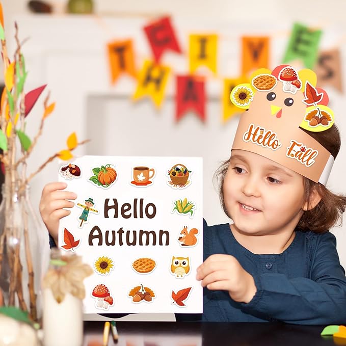 300Pcs Fall Foam Stickers, Cute Self-Adhesive Autumn Thanksgiving Stickers Foam Fall Pumpkin Maple Leaves Sticker Decorations for Home Office School Classroom DIY Art Craft Party Supplies