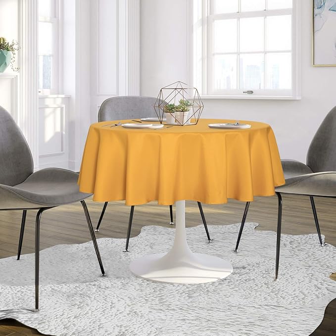 sancua Round Tablecloth - 70 Inch - Water Resistant Spill Proof Washable Polyester Table Cloth Decorative Fabric Table Cover for Dining Tables, Buffet Parties and Camping, Gold