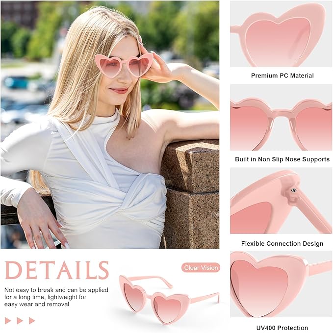 5/10/20 Pack Heart Sunglasses Bachelorette Vintage Heart Shaped Glasses for Wedding Bridesmaid Party Favor