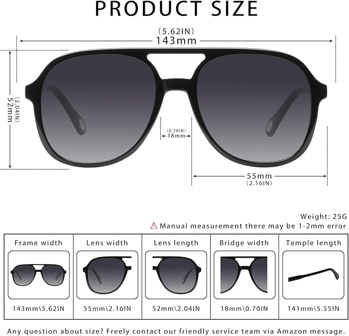 YDAOWKN Retro Square Aviator Sunglasses for Womens Mens Vintage 70s Double Bridge Sun Glasses