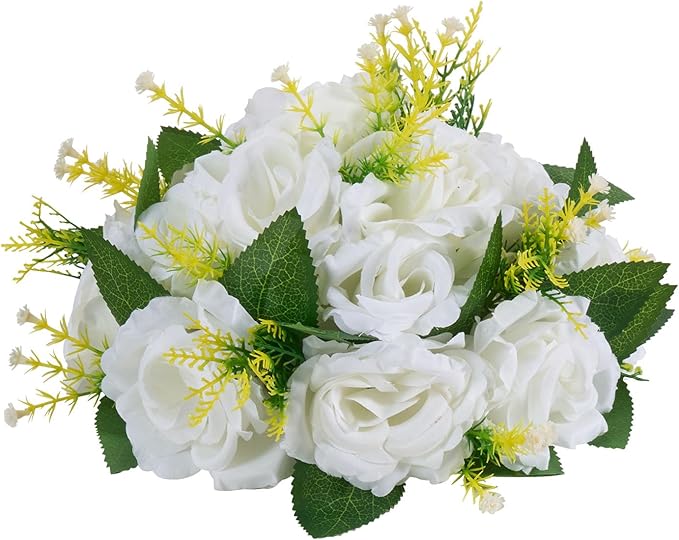 VEVOR Flower Balls Arrangement Bouquet 10 PCS, 9.5-Inch Diameter Artificial Flower Balls Wedding Rose Centerpieces, Faux Flowers Arrangements for Wedding Centerpiece Home Table Decorations, White