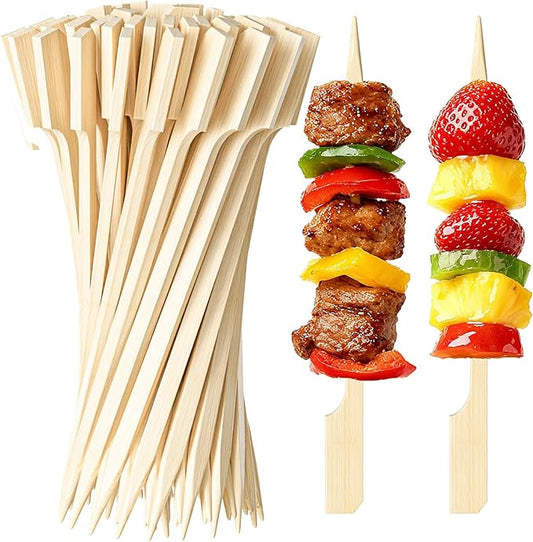 200PCS Flat Bamboo Skewers 6 Inch – Appetizer and BBQ Picks for Grilling, Cocktail Garnish, Fruit, Meat, Cheese, Snacks, Kabob Sticks for Party and Catering