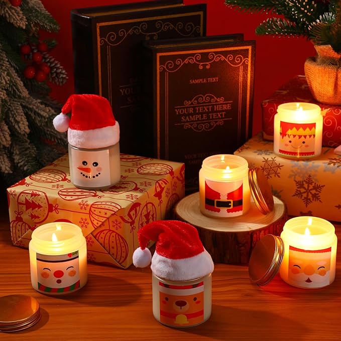 48 Pack Christmas Scented Candles Jar Set Include 24 Pcs 7oz Soy Wax Aromatherapy Candles and 24 Pcs Mini Santa Hat Holiday Party Favor Gift Bulk for Women Men Adult Coworker