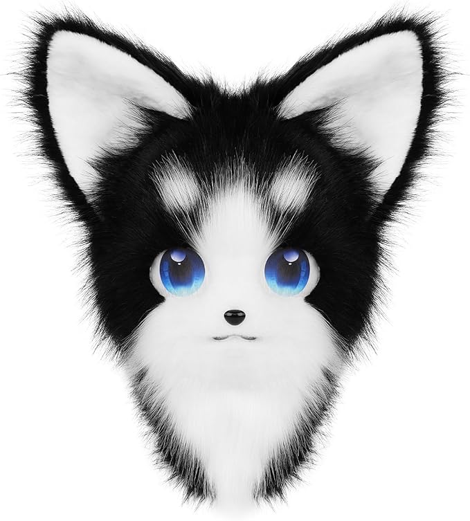 HAOAN Animal Furry Fursuit Head Mask Plush Cat Fox Mask Costume Props for Halloween Party