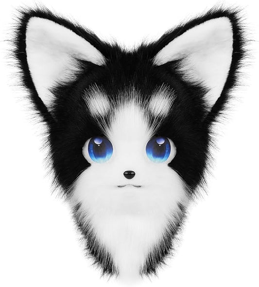 HAOAN Animal Furry Fursuit Head Mask Plush Cat Fox Mask Costume Props for Halloween Party