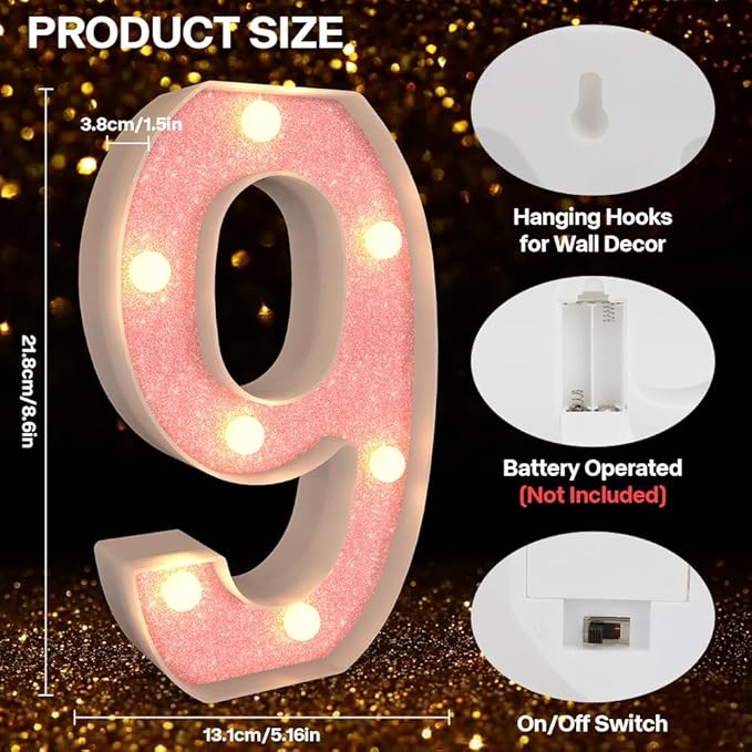 Marquee Numbers Light up LED, Pink Glitter Plastic Numbers Sign, Night Light Decor for Graduation Engagement Wedding Baby Shower Birthday