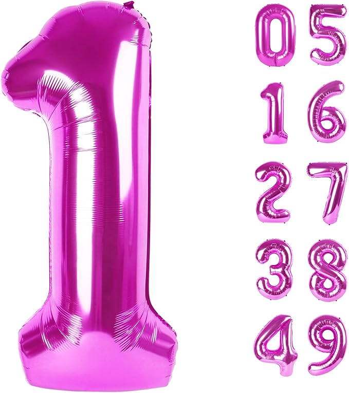 Rosy Purple Number 1 Balloon 40 inch, Number 1 Birthday Balloons for Boy Girl, Rosy Purple Foil One Balloon for 1st 10 11 12 16 18 Birthday Party, Anniversary Celebration Number Balloons Decorations