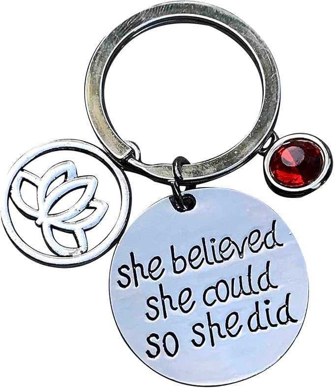 Personalized Yoga Lotus Inspirational Keychain with Birthstone Charm