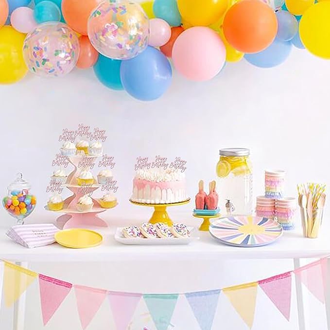 24 PCS Happy Birthday Cupcake Toppers Glitter Picks for Celebrating Anniversary Theme Party Cake Decorations Supplies Light Pink