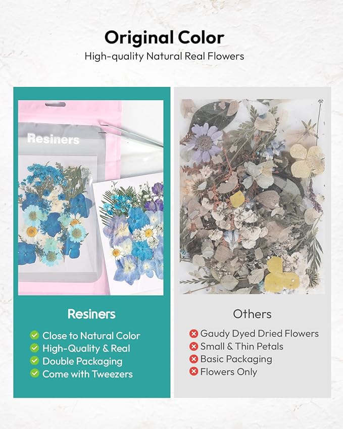 Dried Flowers, Resiners 100Pcs Pressed Flowers for Craft Blue Real Natural Dried Flowers Dry Leaves Kit for DIY Making Crafts Resin Soap Candle Scrapbook Supplies Card Making Jewelry