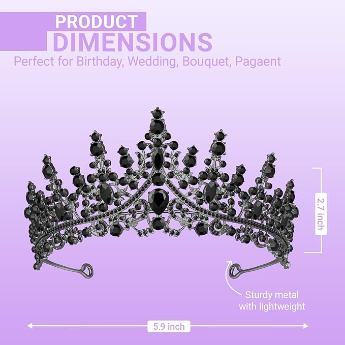 Tiara Crown for Women, Queen Tiara for Birthday Prom Bridal Party Custome Black