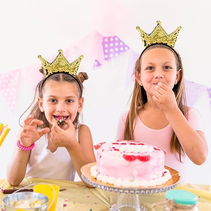 4 Pcs Sequins Crown Headband, Christmas Glitter Princess Crowns, Cute Shiny Gold Hair Band, Elastic Headwear Costume Decoration for Women Birthday Party Favors Tiaras Supplies