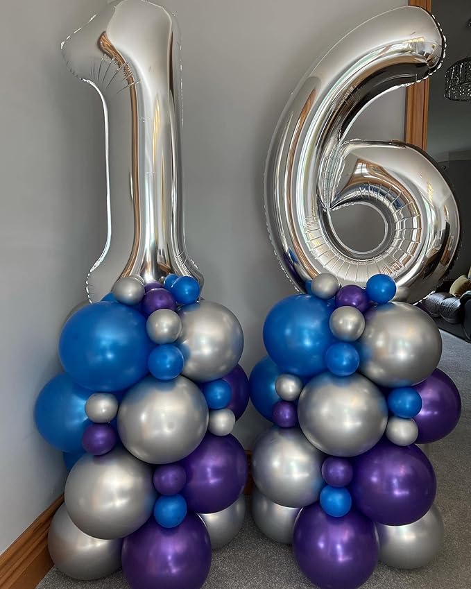 40 Inch Silver 16 Number Balloons Giant 16 or 61 Balloons Silver Birthday 16 Balloons 16th Birthday Anniversary Party Decorations Supplies