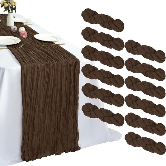 12 Pack Brown Cheesecloth Table Runner 10FT Boho Gauze Fabric Table Runner 35 x 120 Inch Rustic for Fall Thanksgiving Wedding Decor Baby Shower Party Boho Holiday Decoration