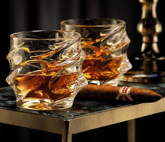 Premium Crystal Whiskey Glasses Set of 6 Large Lead-Free Crystal Glass Tasting Cups Scotch Glasses Tumblers for Drinking Irish Whisky Bourbon Tequila (Iceberg, 6 * 10 oz)
