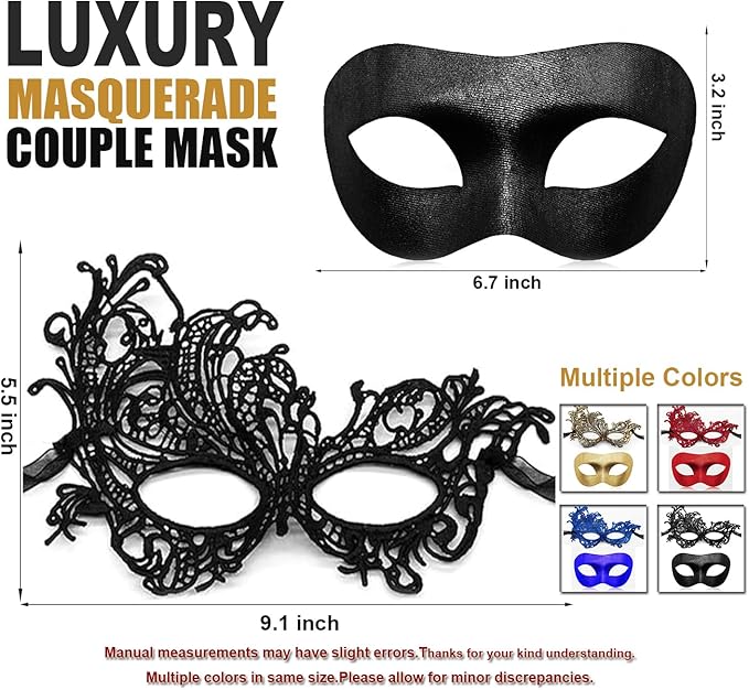 Couple Masquerade Mask for Women Men Shiny Venetian Mask Halloween Mask for Party Prom Ball Costume Lace Masks