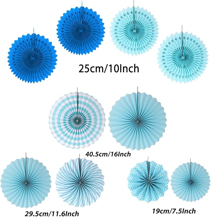 ZERODECO Party Decorations, 41 Pcs Blue Papar Fans Pompoms Garlands String Tissue Paper Tassel for Fiesta Home Bridal Baby Shower Wedding Boy Girl Birthday Party