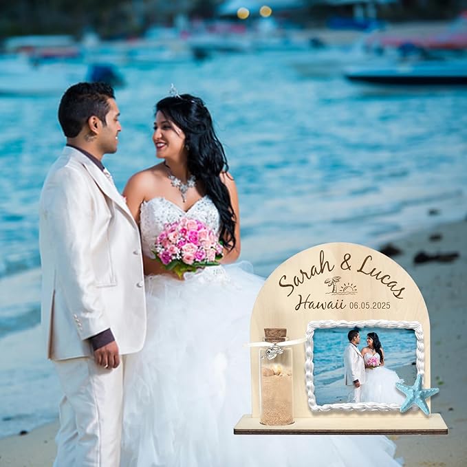 Personalized Honeymoon Sand Jar，Custom Anniversary Photo presents, Vacation Keepsake Jar，Wedding Presents，Honeymoon Present, Bride to be Gift，Valentine’s Day Gifts (semicircle3)