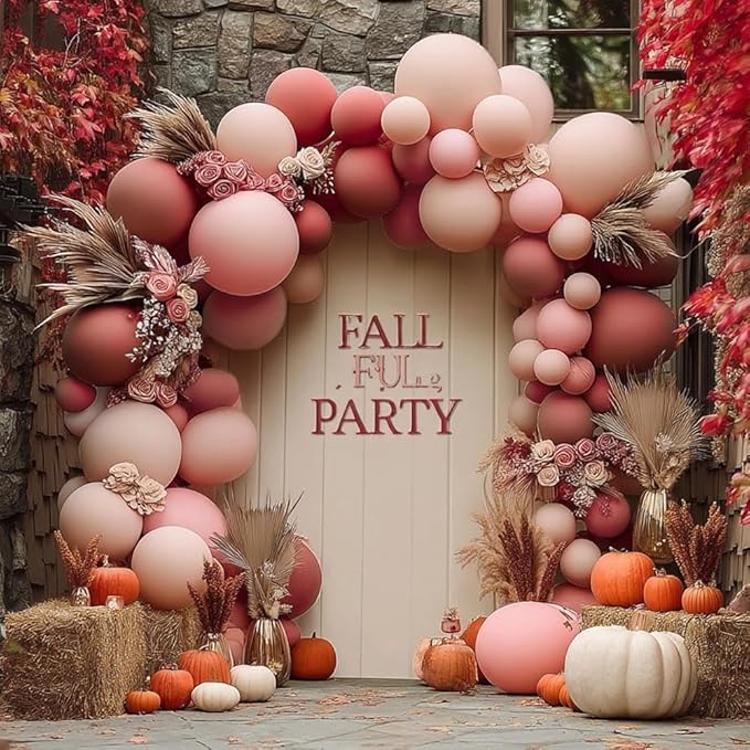 Dusty Pink Balloon Arch Kit, Double Stuffed Dusty Rose Muave Light Pink Cream Balloons Blush Nude Balloon Garland for Boho Baby Shower Bridal Shower Birthday Fall Thanksgiving Party Decorations